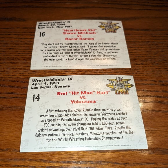 Bret Hart Shawn Michaels WWF Wrestlemania Live! 4" x 6" PhotoCards Set - Picture 2 of 2